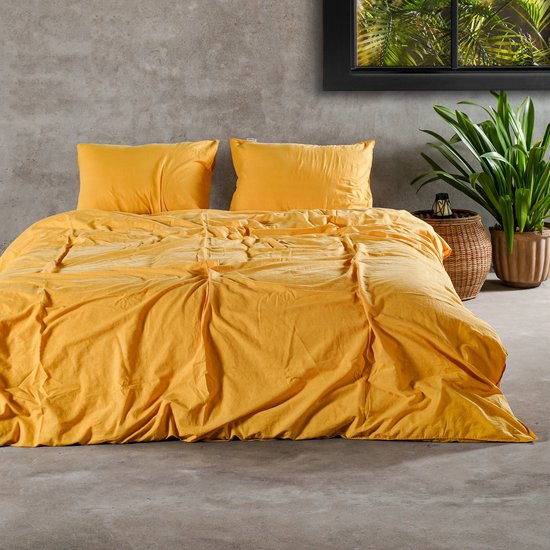 Stone Washed Dekbedovertrek Geel