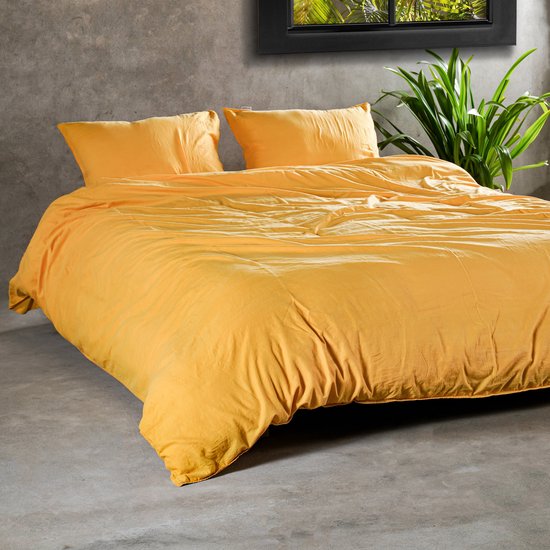 Stone Washed Dekbedovertrek Geel