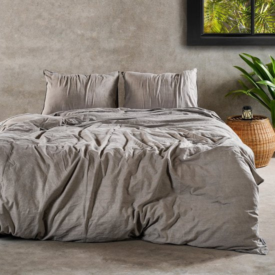 Stone Washed Dekbedovertrek Bruin