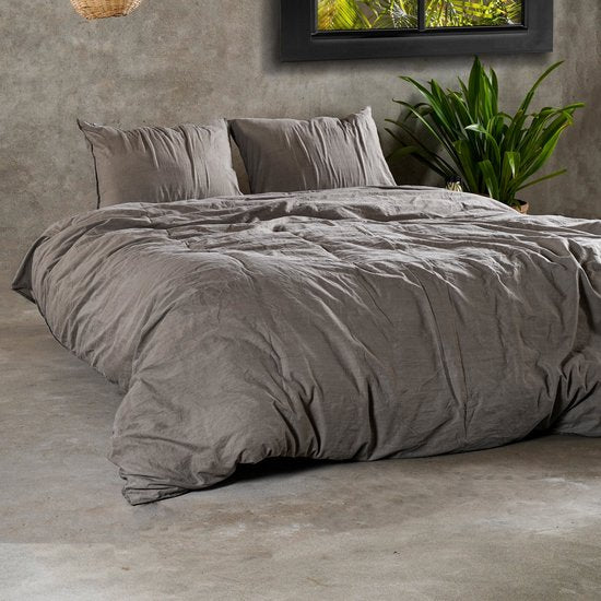 Stone Washed Dekbedovertrek Bruin
