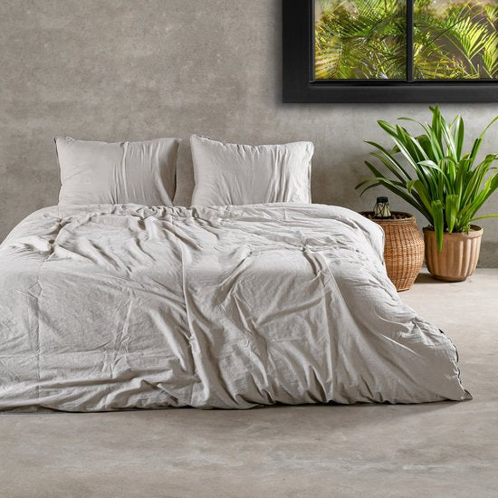 Stone Washed Dekbedovertrek Taupe