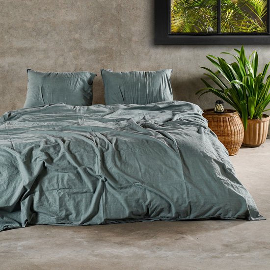 Stone Washed Dekbedovertrek Groen
