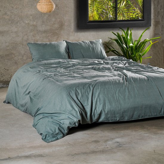 Stone Washed Dekbedovertrek Groen