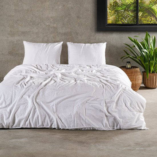 Stone Washed Dekbedovertrek Wit