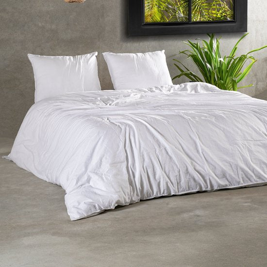 Stone Washed Dekbedovertrek Wit