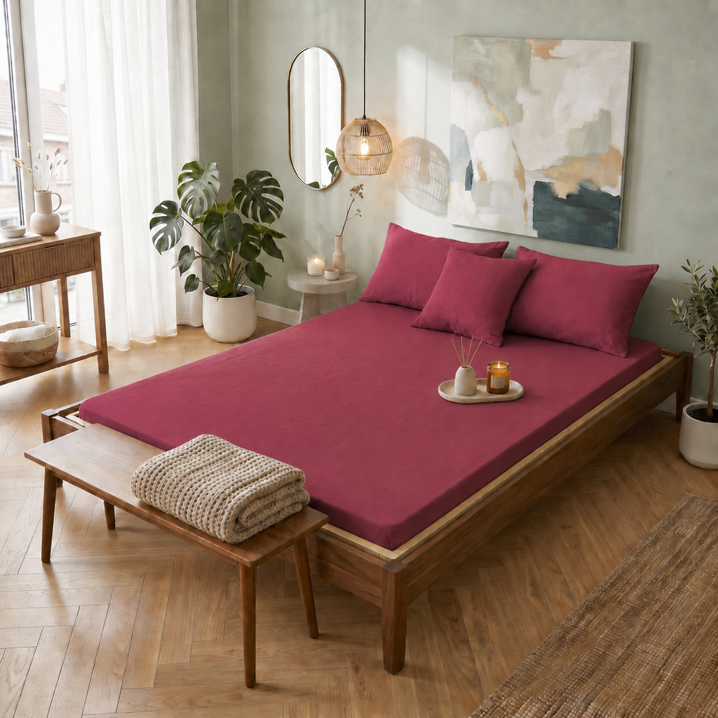 Katoen Topper Hoeslaken Bordeaux