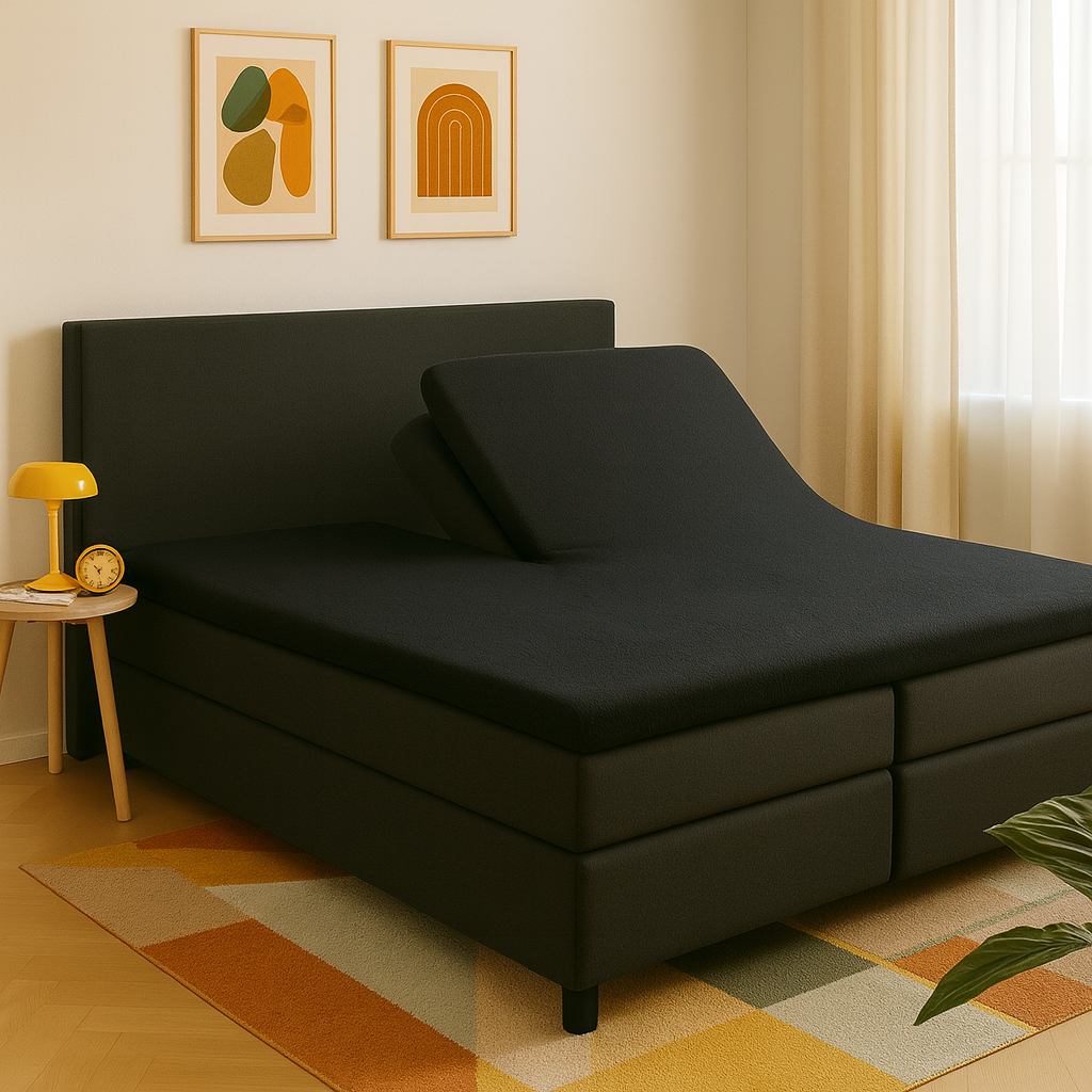Badstof Splittopper Hoeslaken Zwart