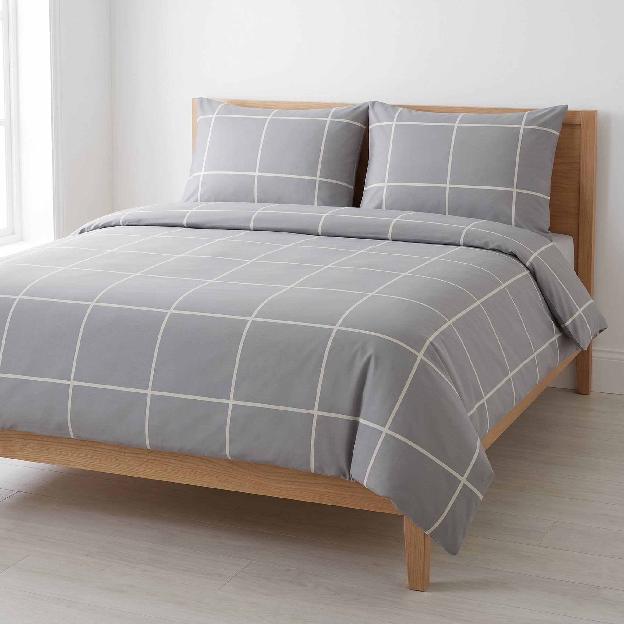 Check Patroon Grijs Dekbedovertrek 240x220cm Lits-jumeaux